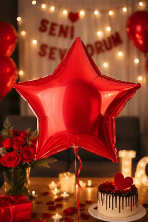 Folyo Balon Yıldız Kırmızı 18 İnç 45 cm Doğum Günü Parti Kutlama Organizasyon Dekorasyon Balonu