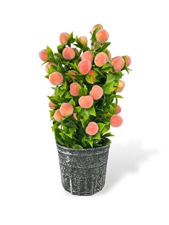 Yapay Çiçek Gri Seramik Saksıda Şeftali Ağacı