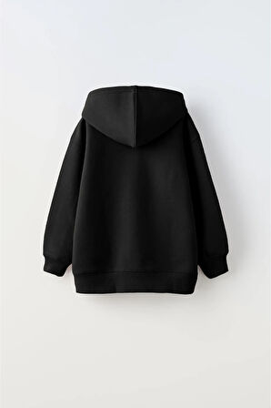 Kapüşonlu İçi Polar New York Yazı Baskılı Siyah Unisex Çocuk Hoodie Sweatshirt