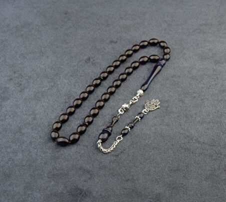 Arpa Kesim 12x8 mm Ateş Kehribar Alpaka Püsküllü Tesbih 