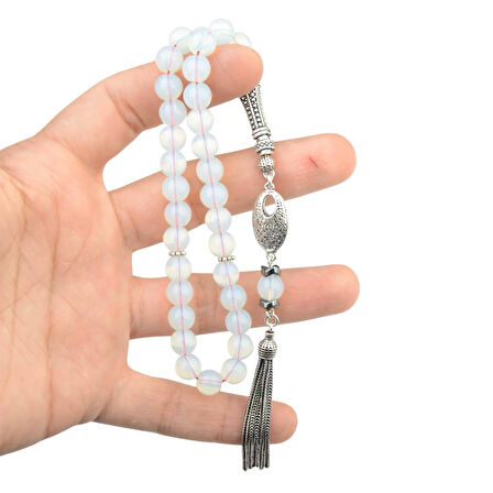 Gümüş İmame Gümüş Püskül Küre Kesim 8.x8 mm Doğal Termal Kuvars Taşı Tesbih 