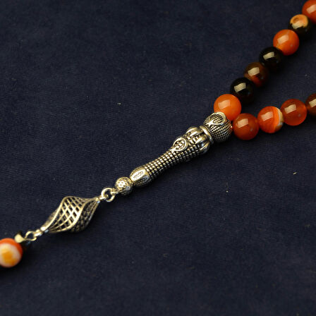 Gümüş İmame Gümüş Püskül Küre Kesim 8x8 mm Doğal Jasper Taşı Tesbih 