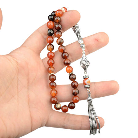 Gümüş İmame Gümüş Püskül Küre Kesim 8x8 mm Doğal Jasper Taşı Tesbih 
