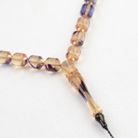 Fıçı Kesim 10x7 mm İmzalı Seri Ateş Kehribar Sistem Püsküllü Tesbih