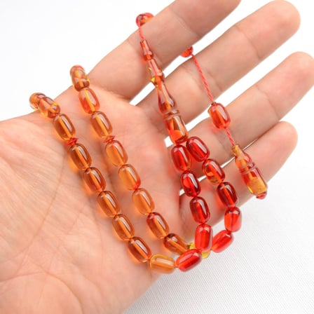Kapsül Kesim 11x7 mm Sarı Kırmızı İmzalı Seri Ateş Kehribar Sistem Püsküllü Tesbih