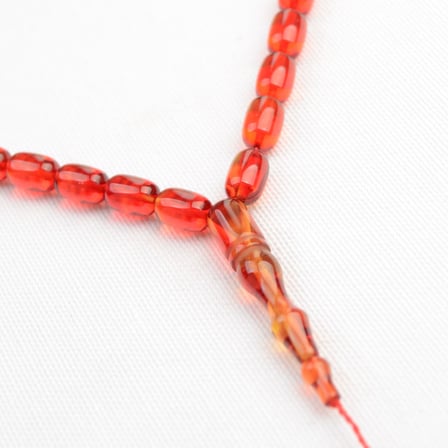 Kapsül Kesim 11x7 mm Sarı Kırmızı İmzalı Seri Ateş Kehribar Sistem Püsküllü Tesbih