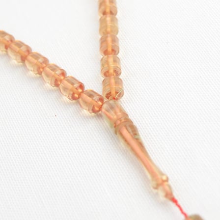 Fıçı Kesim 10x7 mm İmzalı Seri Hareli Ateş Kehribar Sistem Püsküllü Tesbih