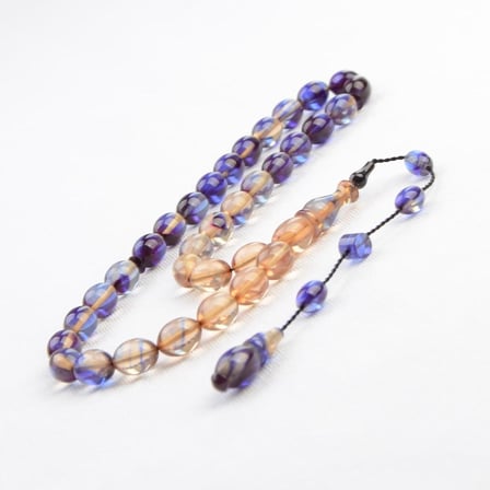 Arpa Kesim 11x8 mm Hareli Ateş Kehribar Sistem Püsküllü Tesbih