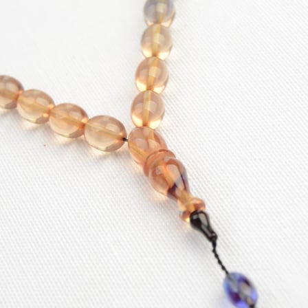 Arpa Kesim 11x8 mm Hareli Ateş Kehribar Sistem Püsküllü Tesbih