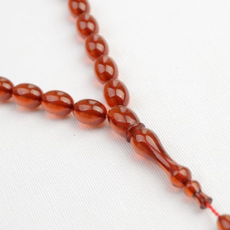 Beyzi Kesim 14x10 mm İri Boy Koleksiyonluk Ateş Kehribar Sistem Püsküllü Tesbih