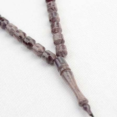 Fıçı Kesim 10x7 mm İmzalı Seri Hareli Sıkma Kehribar Sistem Püsküllü Tesbih