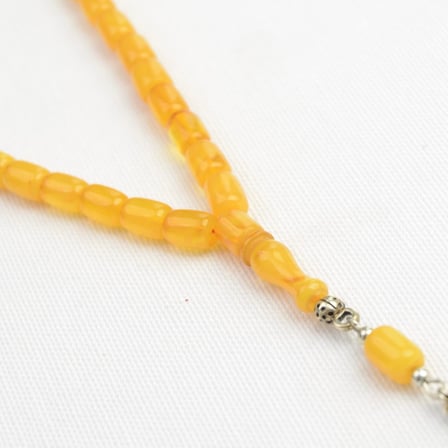 Kapsül Kesim 9x6 mm Hareli Sıkma Kehribar AlpakaPüsküllü Tesbih