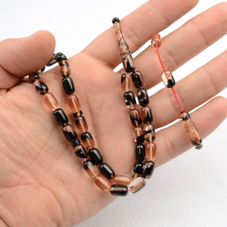 Kapsül Kesim 10x6 mm İmzalı Seri Hareli Ateş Kehribar Sistem Püsküllü Tesbih