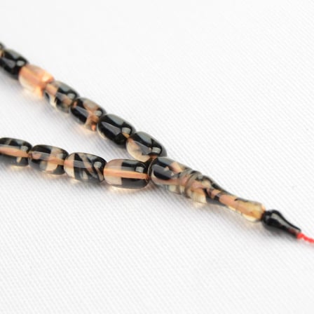 Kapsül Kesim 10x6 mm İmzalı Seri Hareli Ateş Kehribar Sistem Püsküllü Tesbih