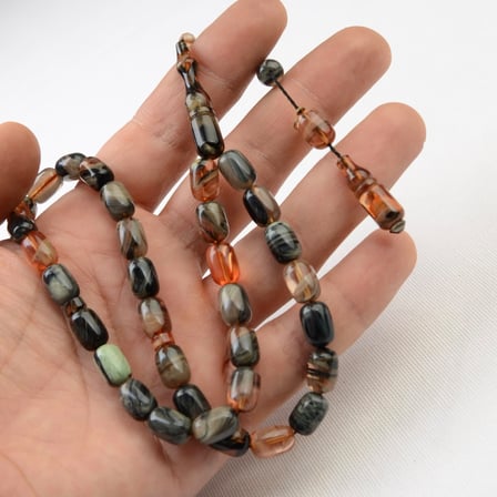 Kapsül Kesim 11X7 mm İmzalı Seri Hareli Ateş Kehribar Sistem Püsküllü Tesbih