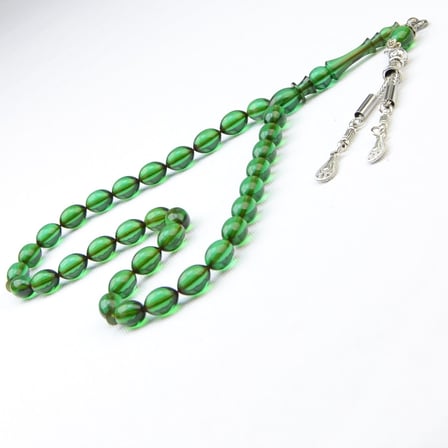 Arpa Kesim 11X8 mm Ateş Kehribar Alpaka Püsküllü Tesbih