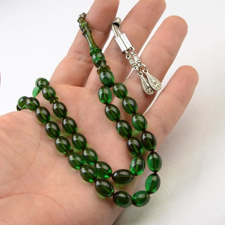 Arpa Kesim 11X8 mm Ateş Kehribar Alpaka Püsküllü Tesbih