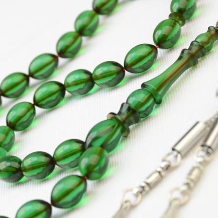 Arpa Kesim 11X8 mm Ateş Kehribar Alpaka Püsküllü Tesbih