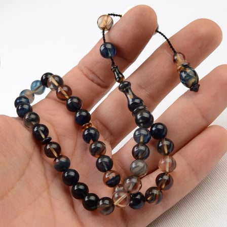 Küre Kesim 8X8 mm İmzalı Seri Ateş Kehribar Sistem Püsküllü Tesbih