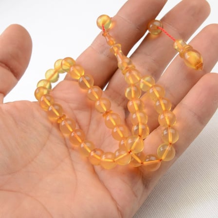 Küre Kesim 8X8 mm İmzalı Seri Ateş Kehribar Sistem Püsküllü Tesbih