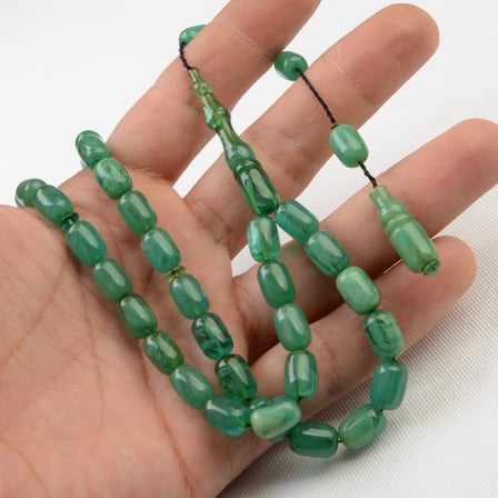 Kapsül Kesim 11X7 mm İmzalı Seri Hareli Sıkma Kehribar Sistem Püsküllü Tesbih