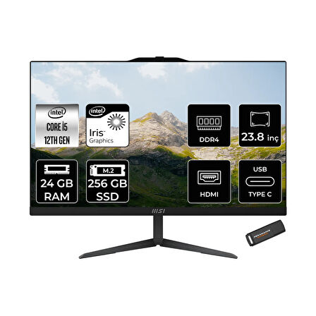 MSI Modern AM242 i5 1235U 24GB 256GB SSD 23.8" FHD IPS FDOS All In One PC Siyah & PER4 BELLEK