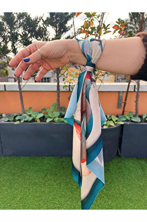 Şifon Saten Fular Bandana Desenli Fular Aksesuar