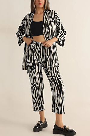 Kadın Zebra Desenli Kimono alt üst takım