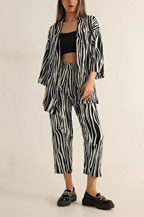 Kadın Zebra Desenli Kimono alt üst takım