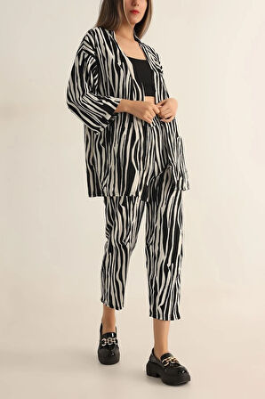 Kadın Zebra Desenli Kimono alt üst takım