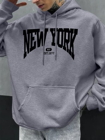 New York Göz Alıcı Mektup Tasarım Erkek Kapüşonlular Hip Hop Hoody Rahat Polar Yumuşak Spor S