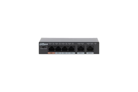 DAHUA 6port-4port PoE 60w 10/100 Yönetilemez Metal Kasa Switch DH-PFS3006-4ET-60