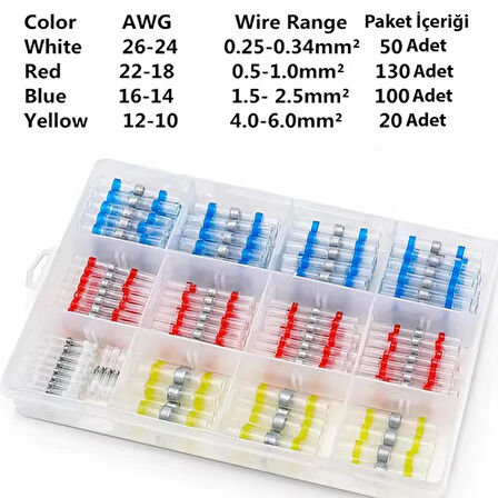 Dahili Lehimli Mühür Makaron 300 Adet 4 Boy 4 Renk Isıyla Daralan Kablo Koruması