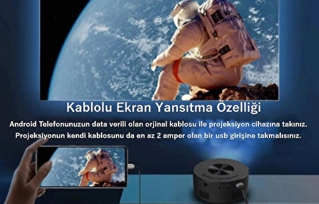 USB kablolu Full HD Mini Projektör - Mini Projeksiyon Cihazı
