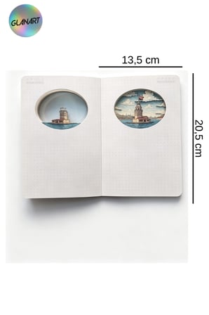 hediyelik lüks oval desen kesimli çizgisiz not hatıra defteri 60 yaprak (13,5x20,5 cm ) kız kulesi kesim