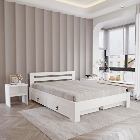 4 Çekmeceli Lotus Mdf Karyola | Çift Kişilik Yatak Uyumlu, Kolay Kurulum
