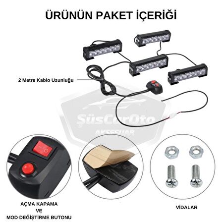 Profesyonel 6 Led Panjur İçi Tavan Tepe Çakar Lamba 4 lü Turuncu Ayaklı 12/24 Volt Off Road Ambulans İtfaiye Kurtarıcı Motosiklet Çakar Lamba İkaz Lambası Metal 9 Modlu Uyarı Işığı