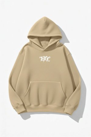 Unisex Yumuşak Dokulu Toxic Baskılı Tasarım Oversize 3 İplik Hoodie Sweatshirt