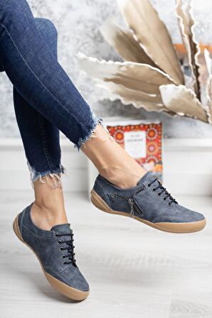 Ortopedik Ped Bağcıklı Lacivert Ayakkabı