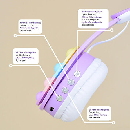  B30 RGB Led Işıklı Kedi Kulağı Band Tasarımı Ayarlanabilir Katlanabilir Kulak Üstü Bluetooth Kulaklık