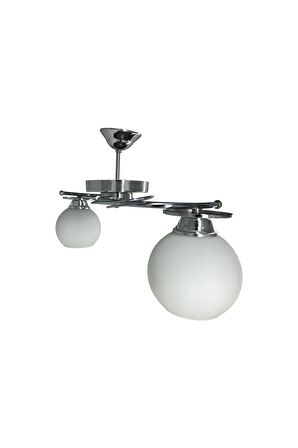 İlay Krom 2'li Beyaz Camlı Avize | Kaliteli Modern Metal Avize