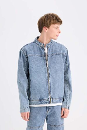 DeFacto Kolej Yaka Fermuarlı Cepli Jean Ceket D0420AX24AUNM39