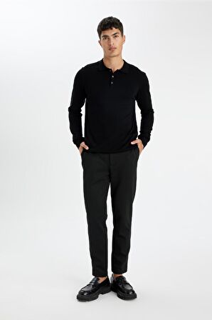 DeFacto Standart Fit Normal Kesim Polo Yaka Yumuşak Dokulu Premium Triko Kazak D0454AX24AUBK27