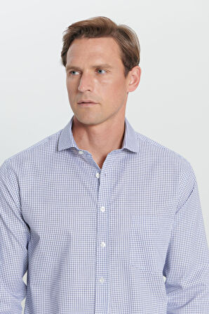 Altınyıldız Classics Beyaz - Mavi Erkek Gömlek 4A2024200017