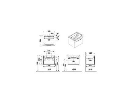 VitrA Quadrum 67119 Lavabo Dolabı, Çekmeceli, 65cm, Altın Meşe