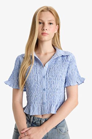 Coool Fitted Gömlek Yaka Dokulu Kısa Kollu Gömlek