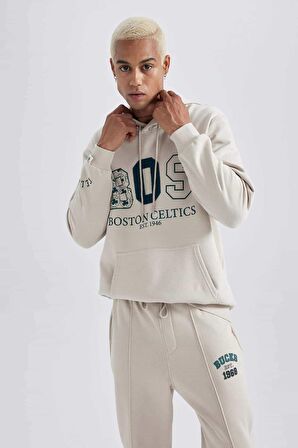 DeFactoFit NBA Boston Celtics Standart Fit Kapüşonlu Kalın Sweatshirt A9682AX23WNGR435
