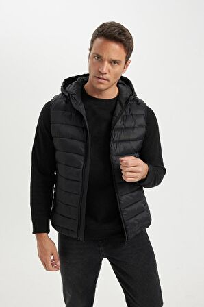 DeFacto Hafif Şişme Yelek Su İtici Slim Fit Dar Kesim Kapüşonlu Fermuarlı Cepli Mevsimlik N4652AZ24AUBK27