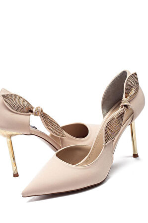 Yüksek Topuklu Taş İşleme Fiyonk Tokalı Nubuk Kadın Abiye Ayakkabı 820