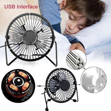 Masaüstü Metal Siyah Usb Fan Masa Üstü Vantilatör Serinletici Mini Vantilatör Fan Mini Klima 14cm